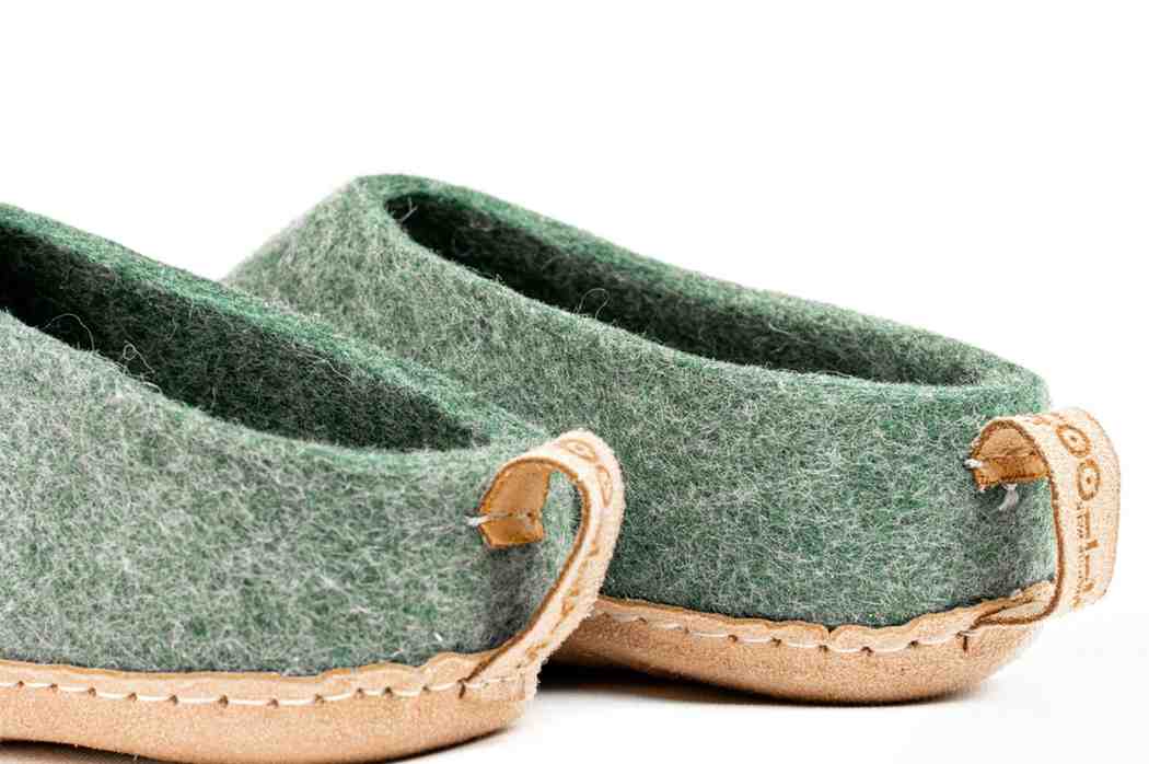 Indoor Open Heel Slippers With Leather Sole -Jungle Green