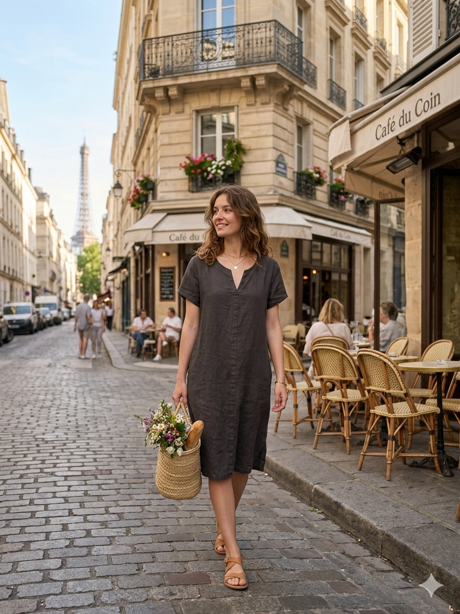 37692 TUNIC IN 100% LINEN: COPPER