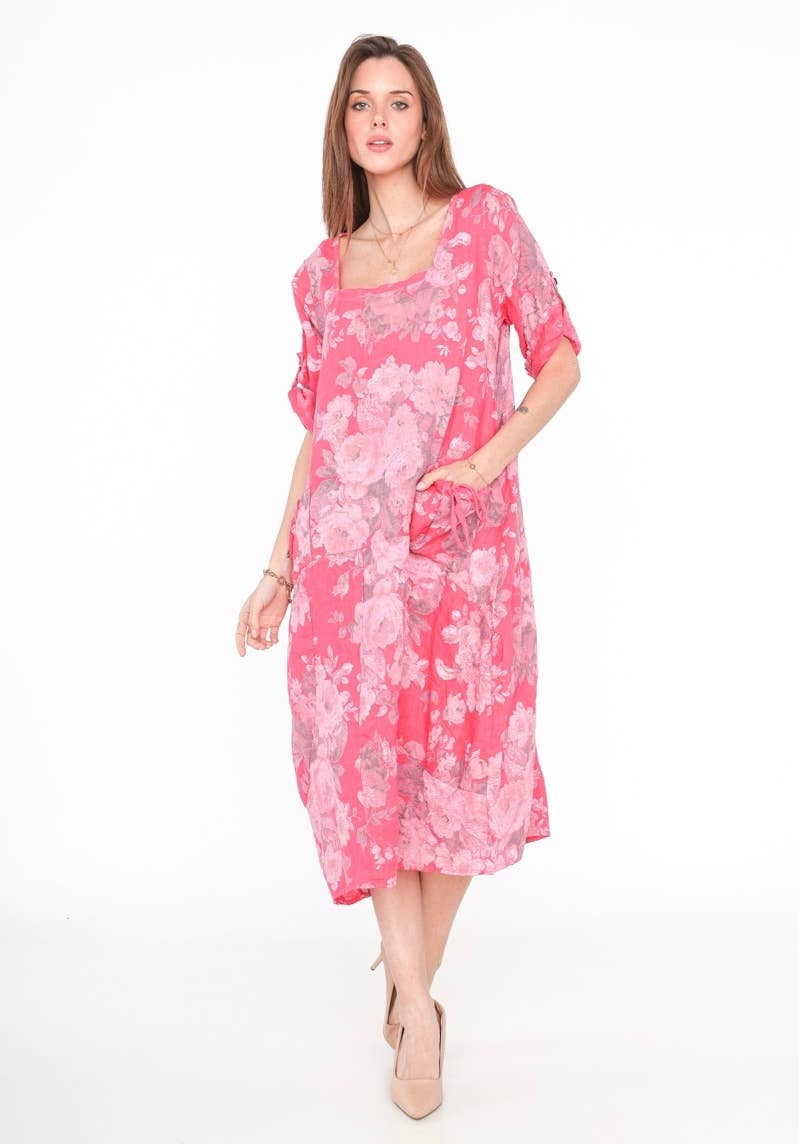 7697 LINEN DRESS, FLORAL SPRING SUMMER CLOTHING