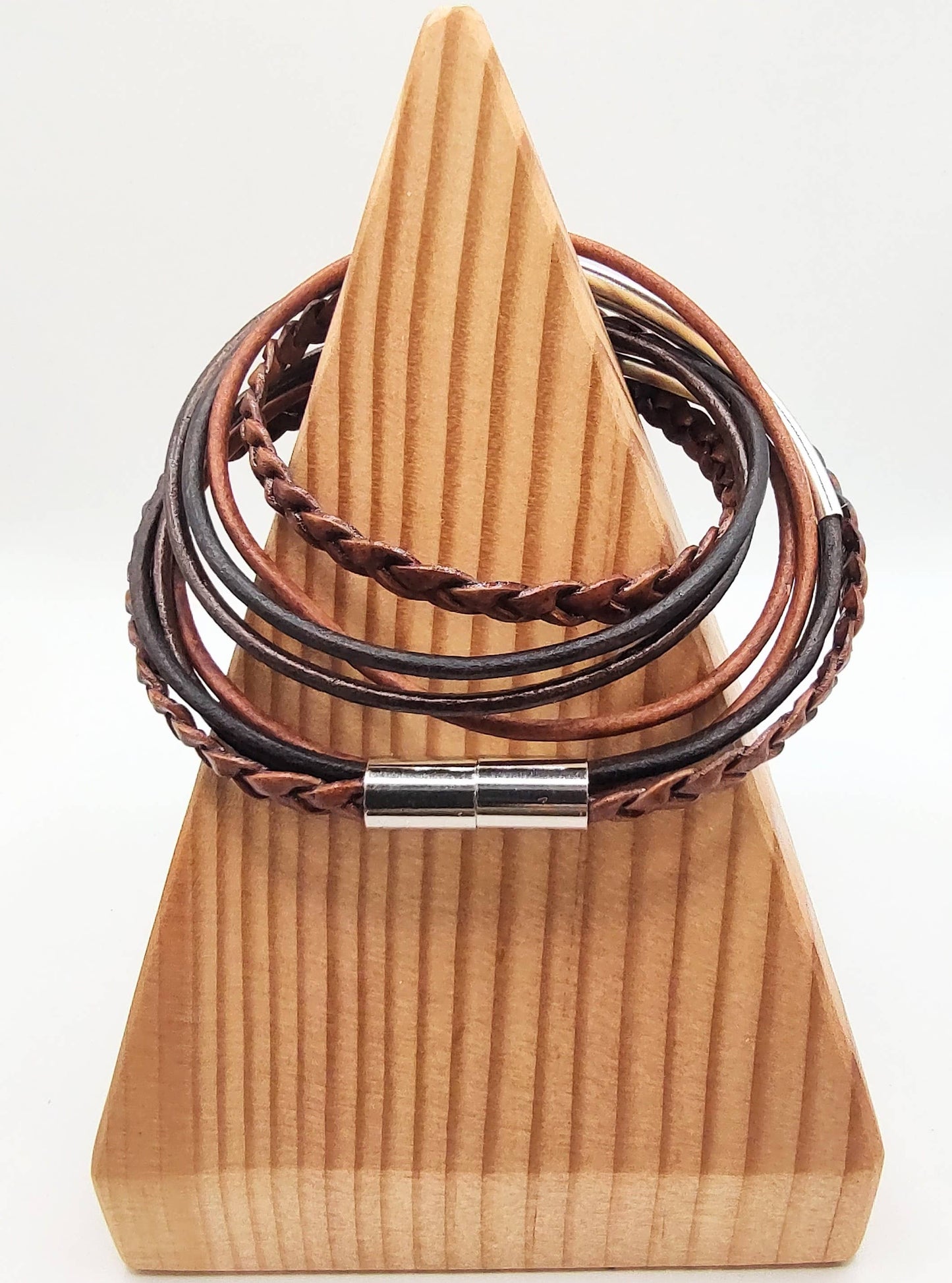 Brown Blend Braided Double Leather Wrap Bracelet