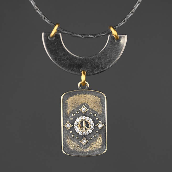 Mixed Metal Peace w/ Stones Necklace