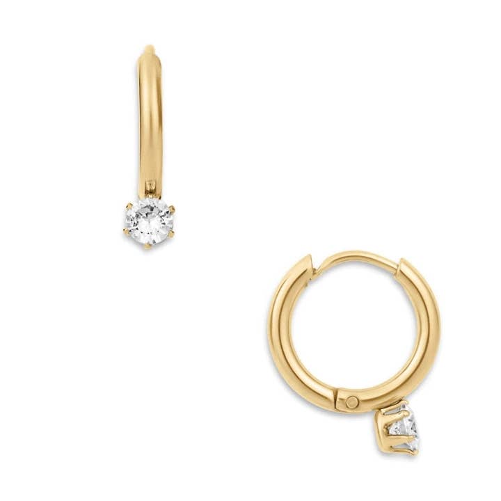 SOLITAIRE CRYSTAL HUGGIE EARRINGS - E-H5179 / E-HT1367