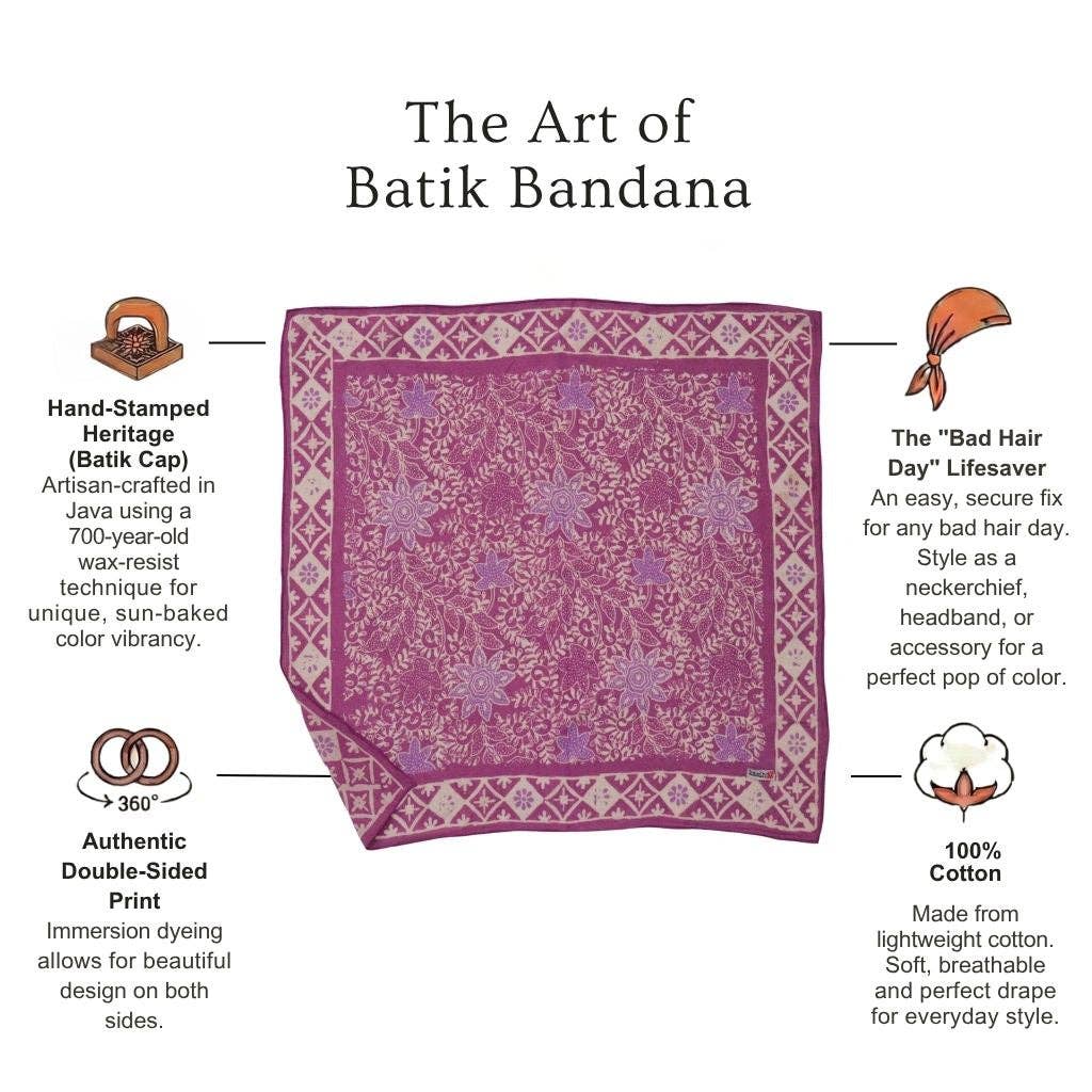 Hand Dyed Batik Bandana, 100% Soft Cotton, Pink Lilac