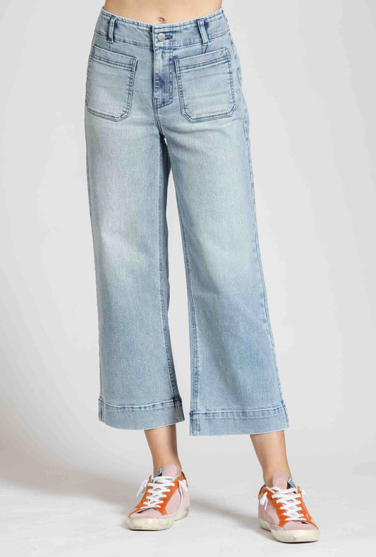 Cropped Wide Leg Pant With Patch Pockets - Light Indigo