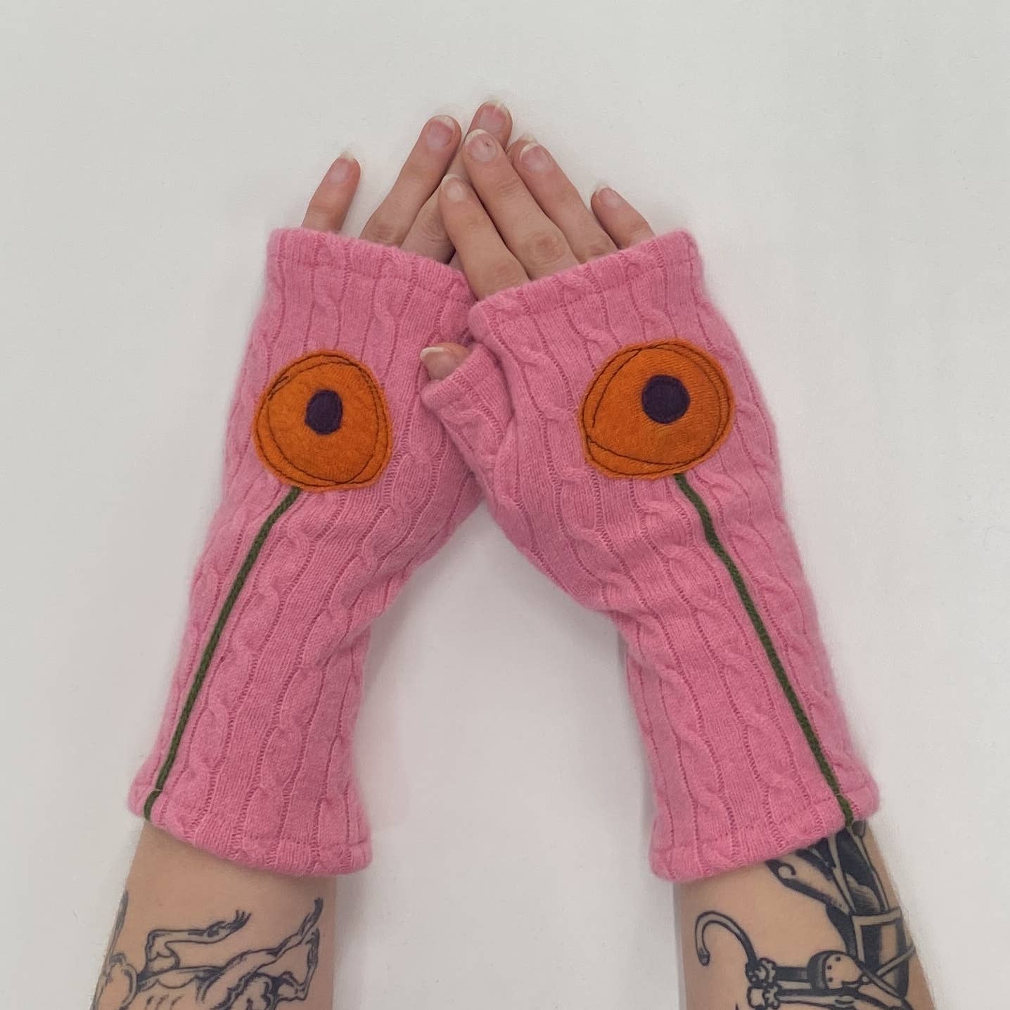 Fingerless Cashmere Gloves-Poppy