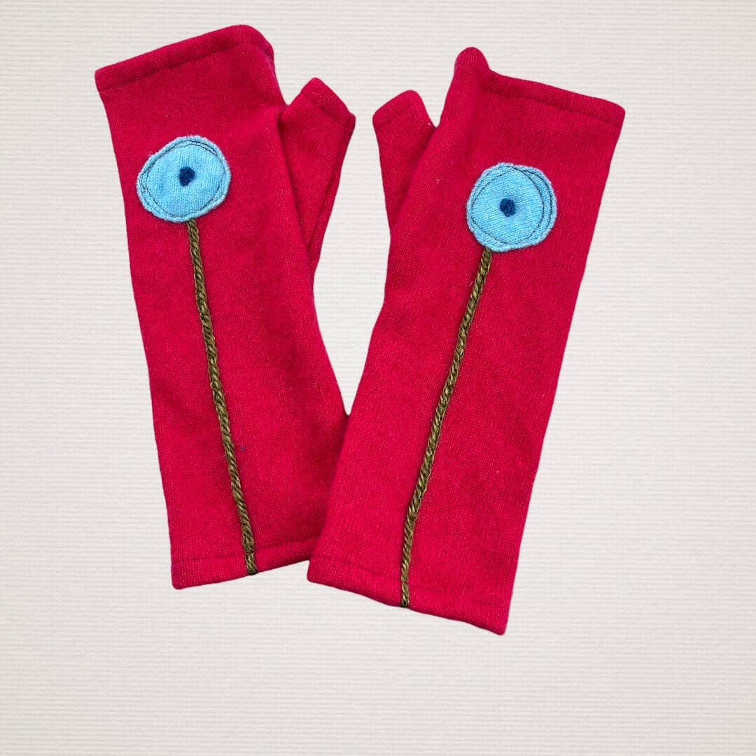 Fingerless Cashmere Gloves-Poppy