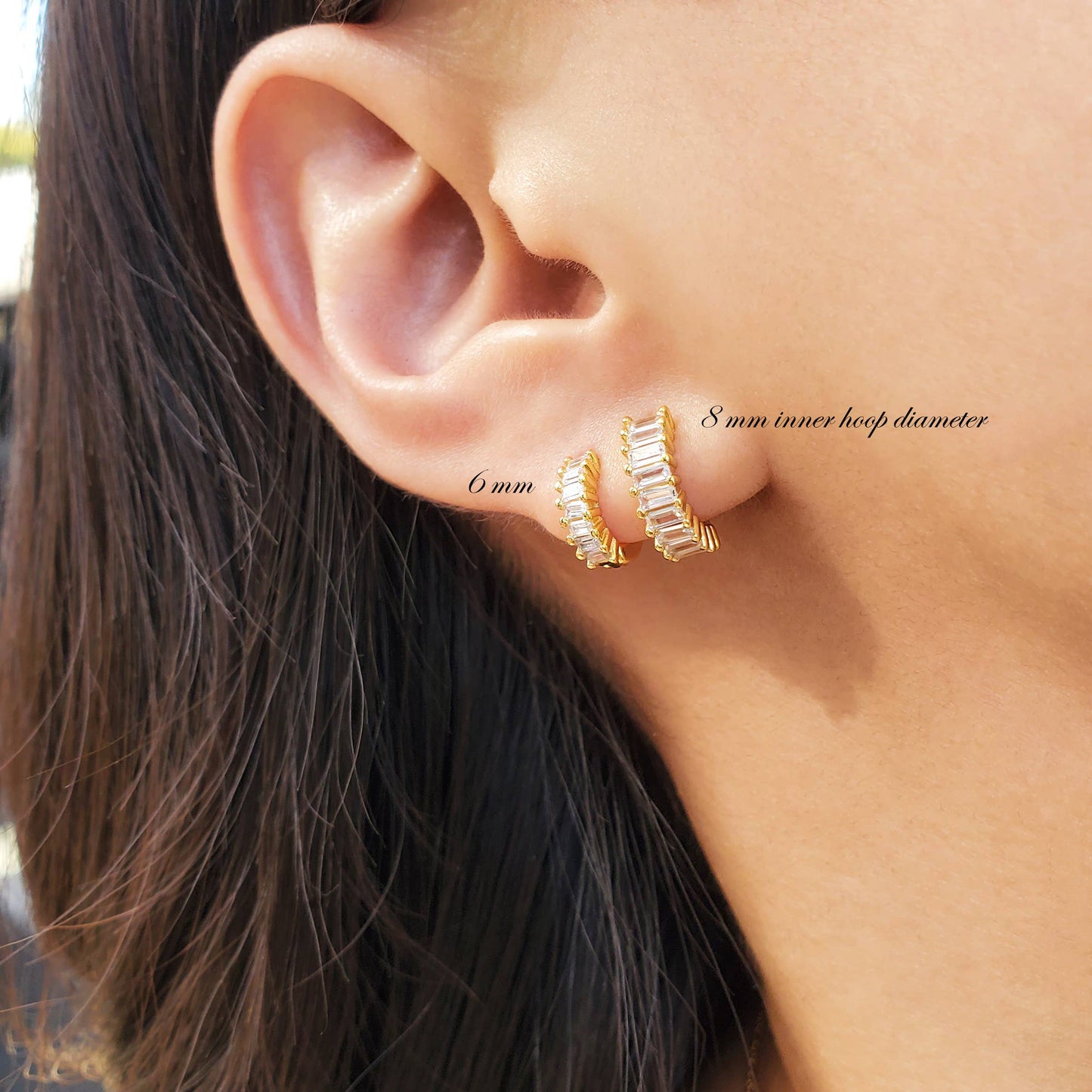BAGUETTE HUGGIE EARRINGS - E-H1414 / E-HT1189 / E-H1190