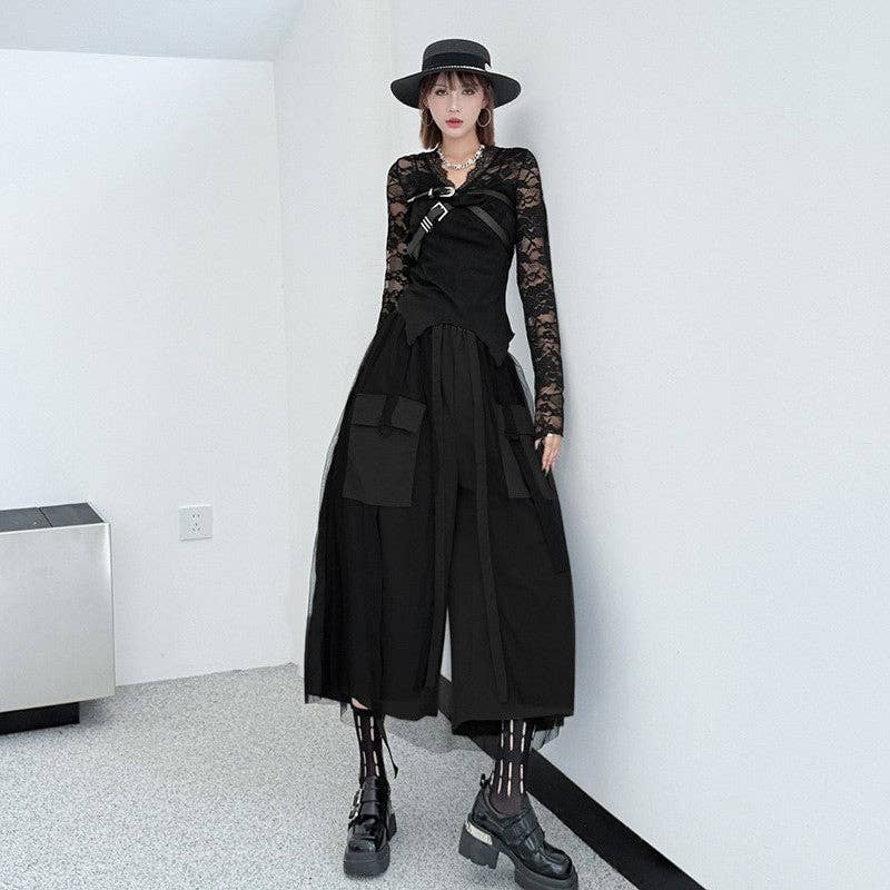 Mesh Pocket Cargo Wide Leg Pants