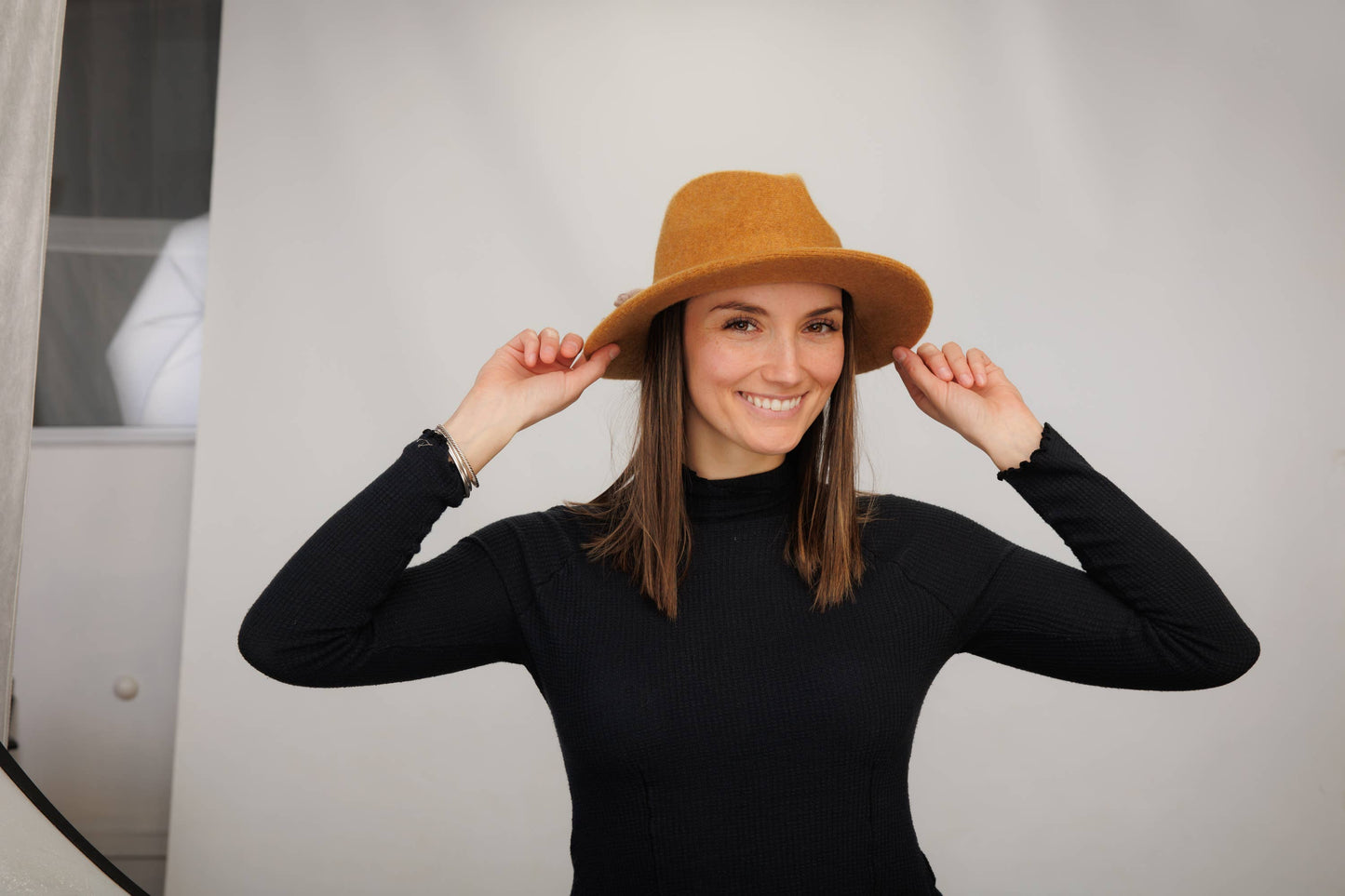 21S-0905 Boiled Wool Fedora Brim with Tie