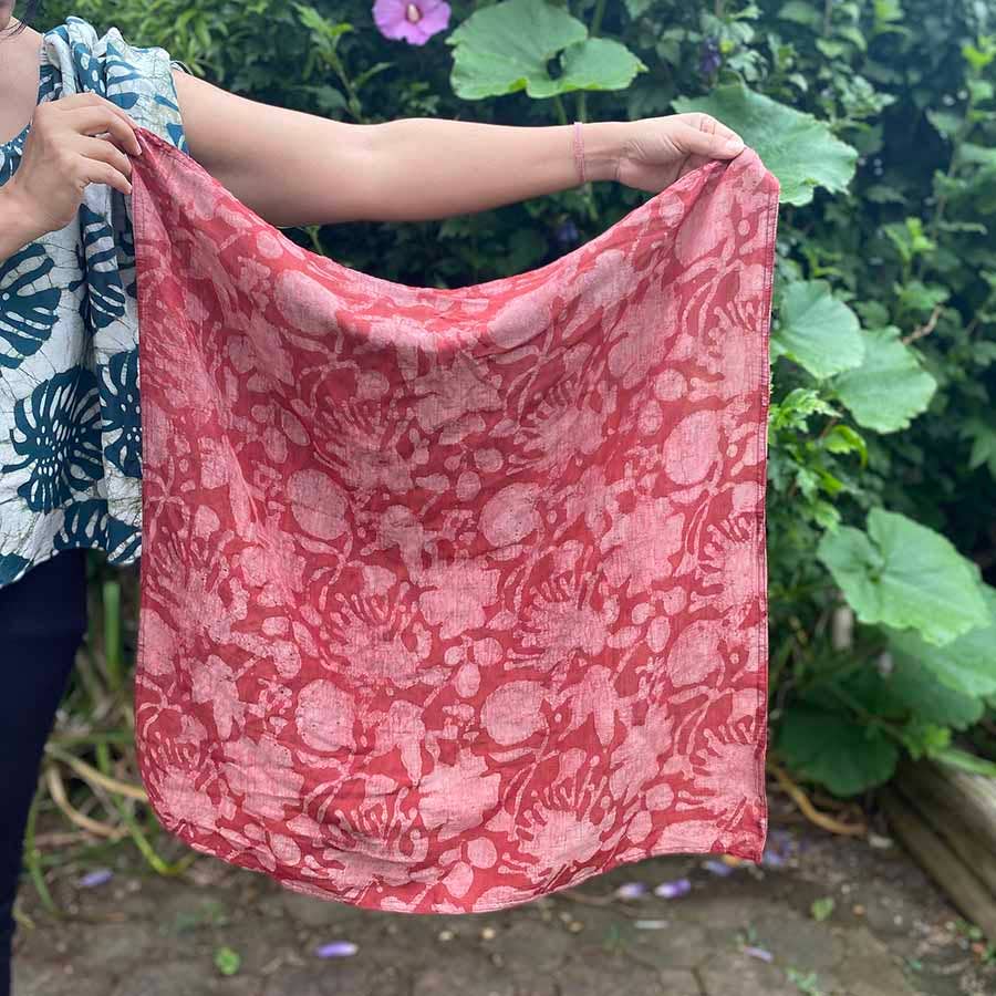 Red Block Print Bandana, Valentine Head Scarf Radha