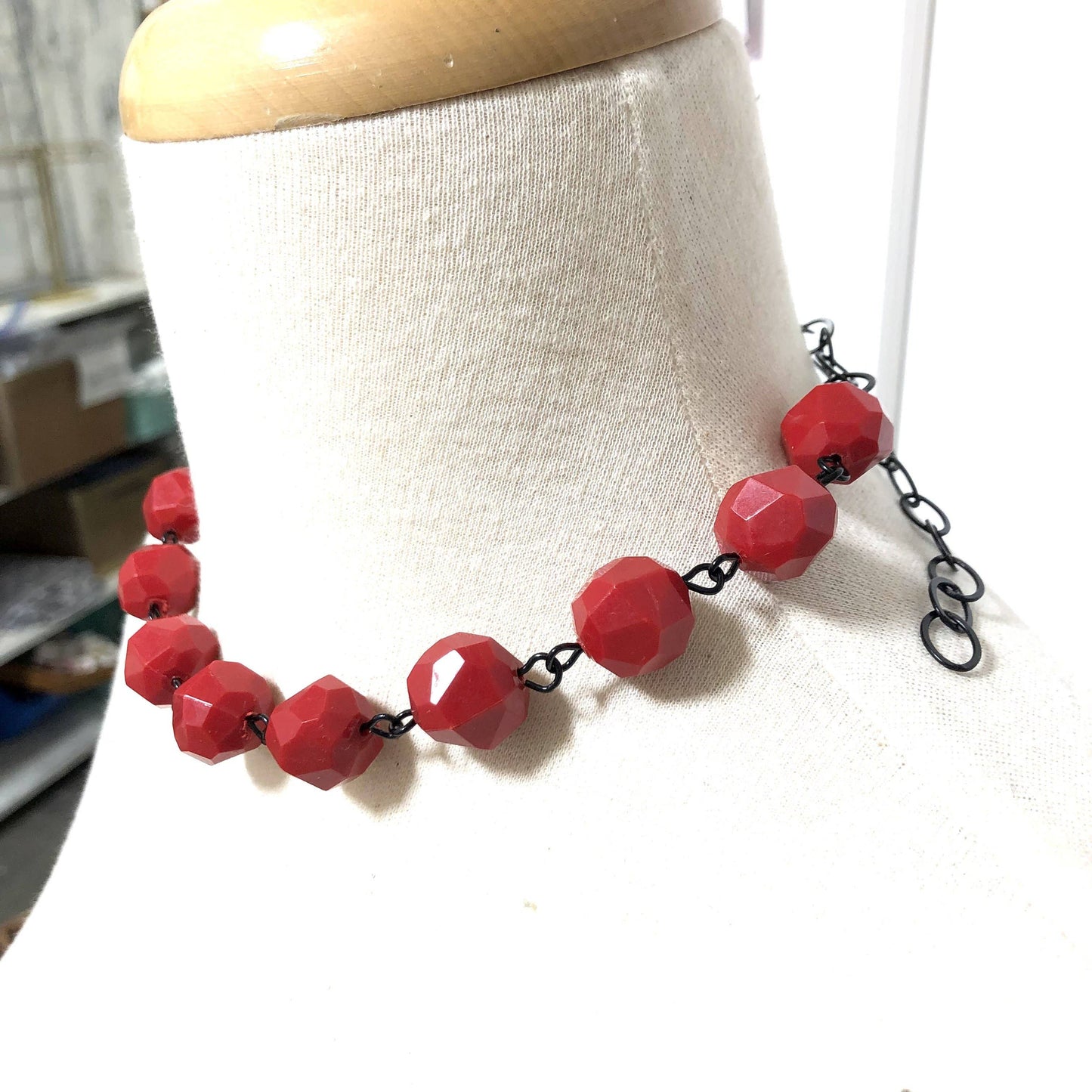 Cherry Red Faceted Bead Amelia Necklace