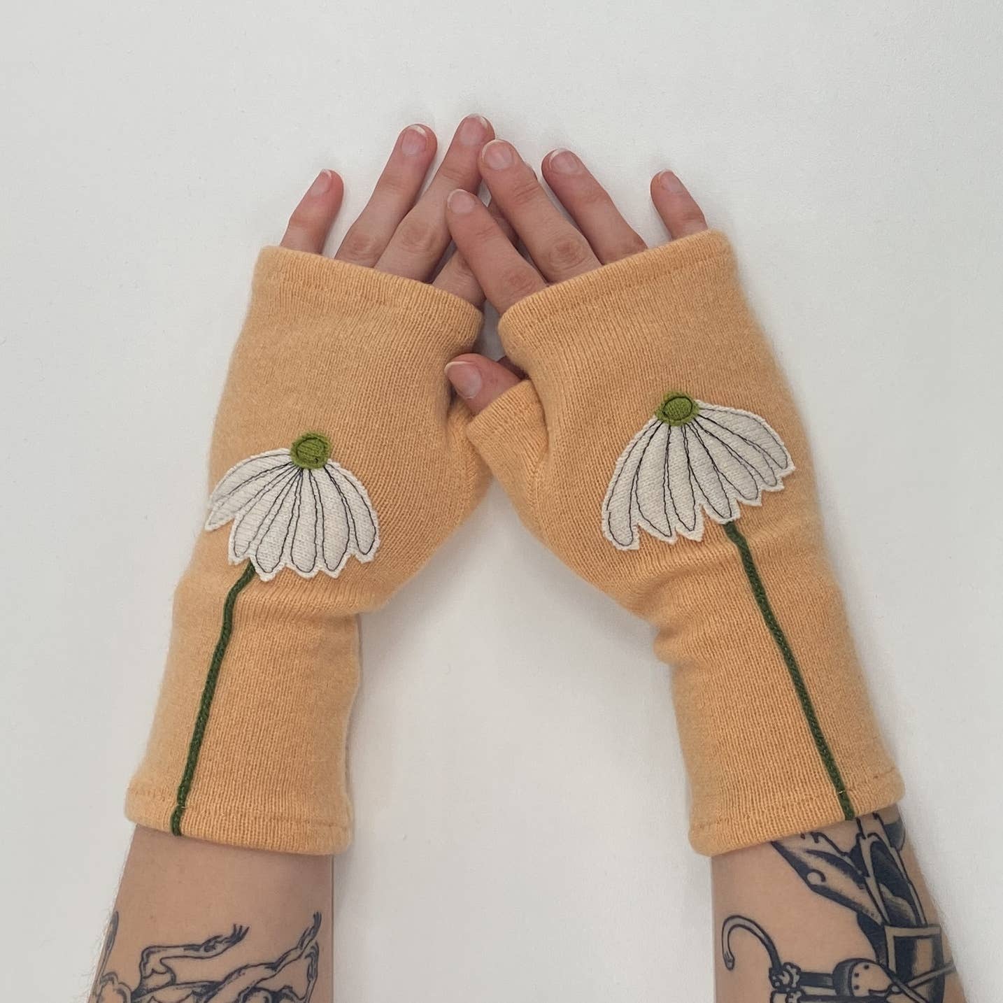 Fingerless Cashmere Gloves-Coneflower