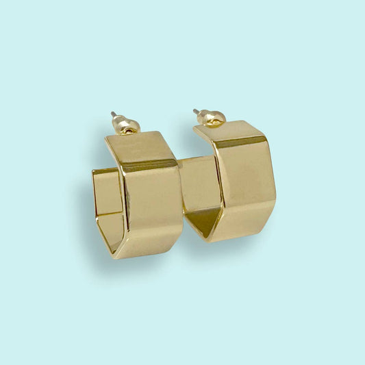 Gold Hexagon Hoop Earrings