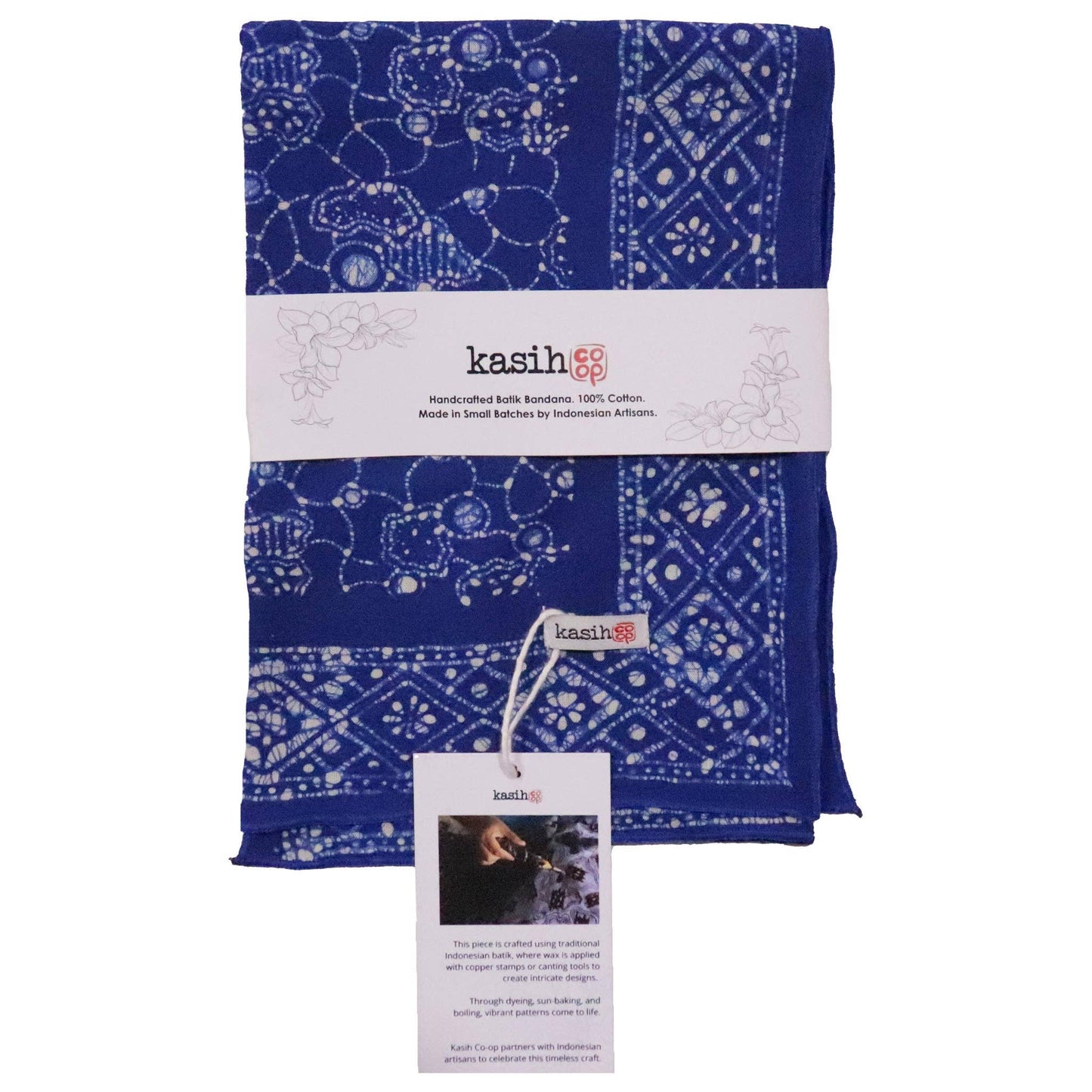 Hand Dyed Batik Bandana, 100% Soft Cotton, Boulder, Blue, Hair Scarf