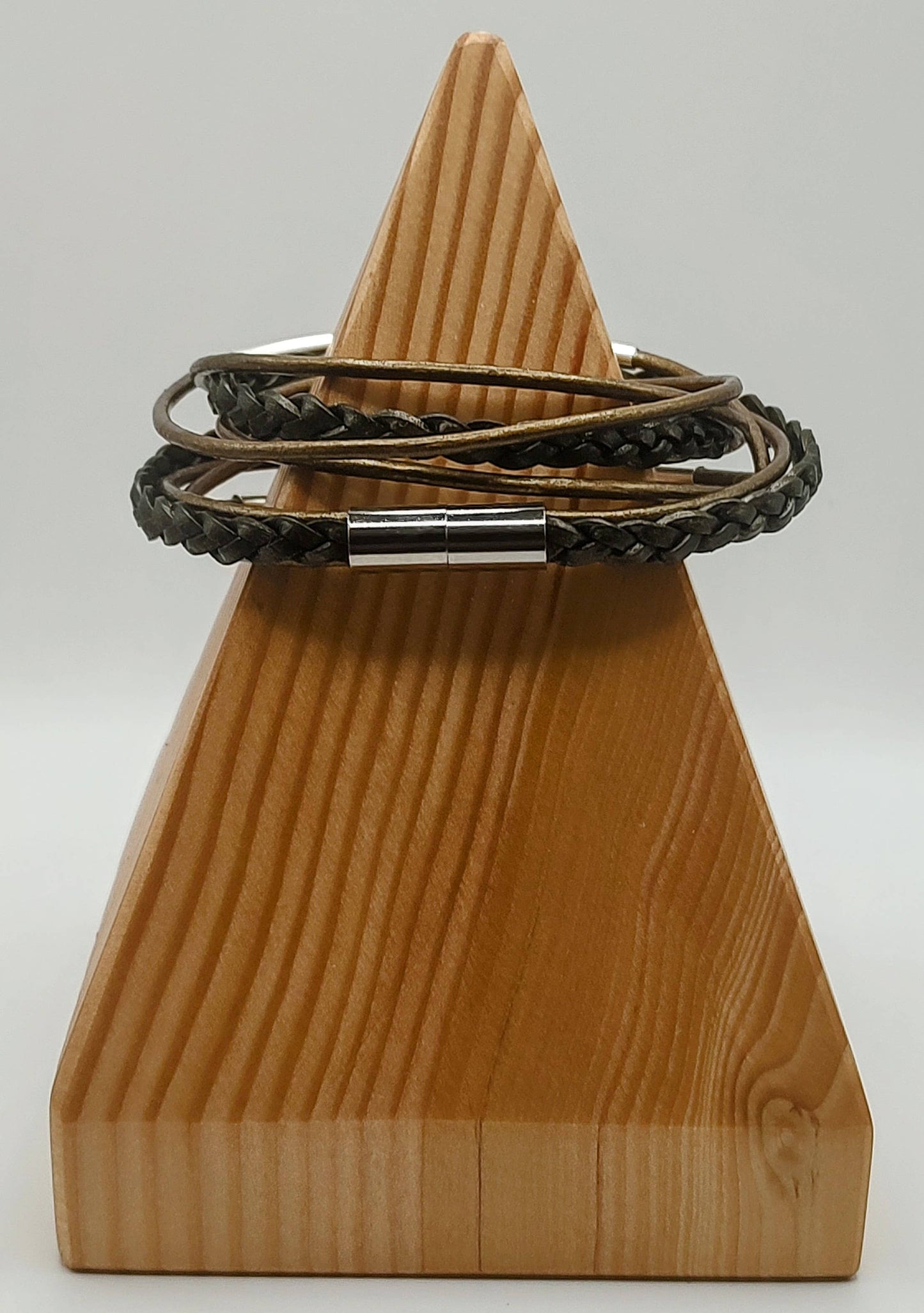 Metallic Moss Braided Leather Wrap Bracelet