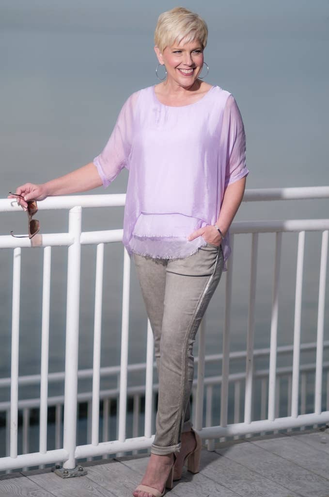 Adriana Silk Double Raw Edge Top (BQ209)