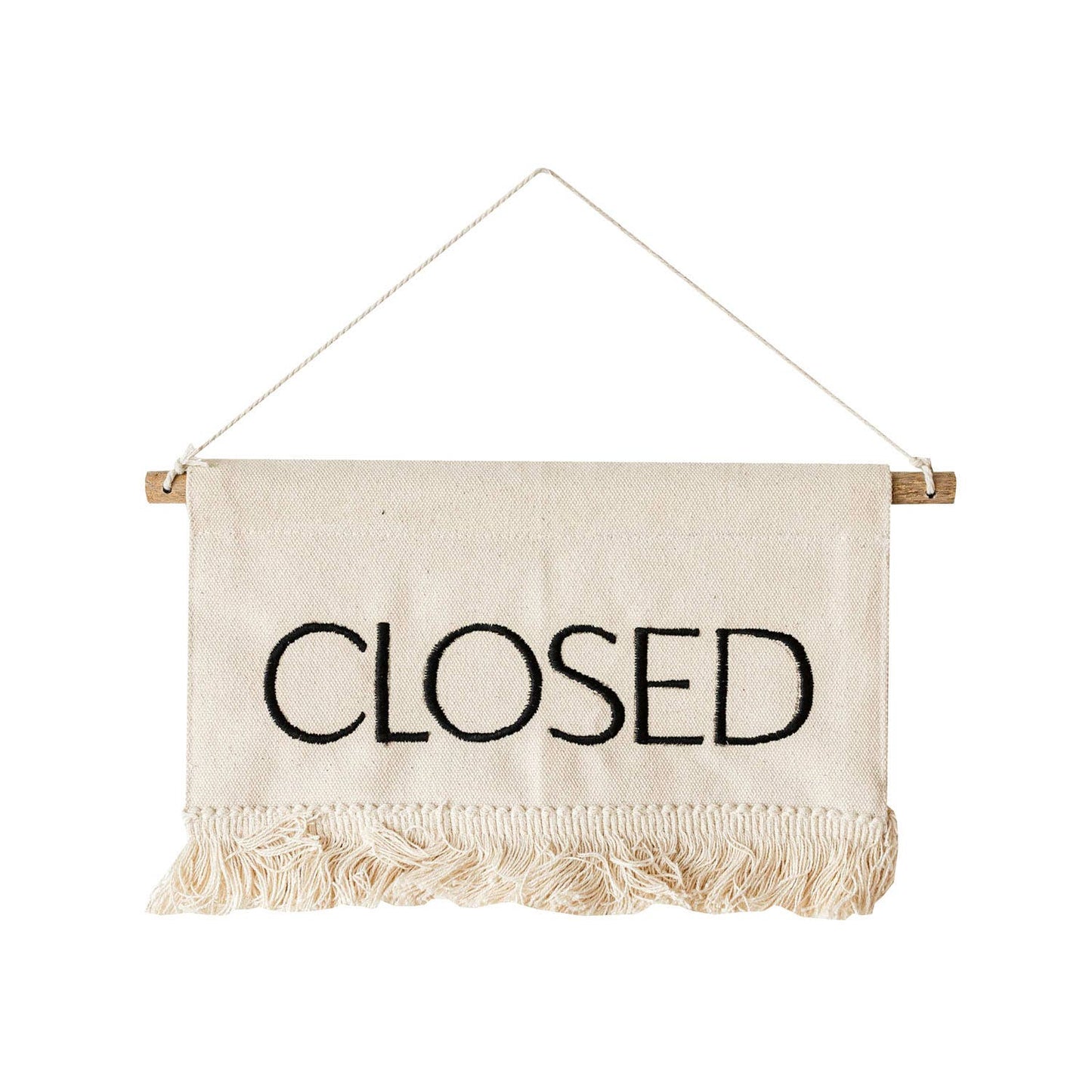 Claudia Cotton Embroidered Hanging Open Closed Sign Fringe