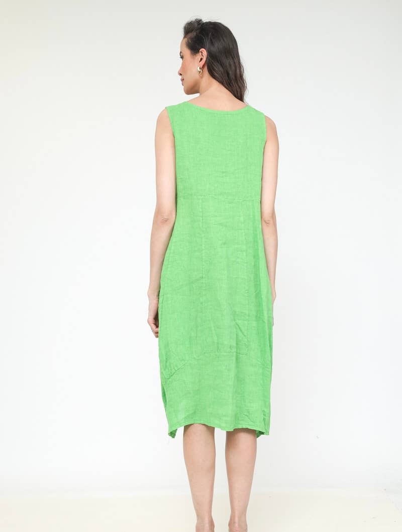 322 Solid women's linen dress with pocket