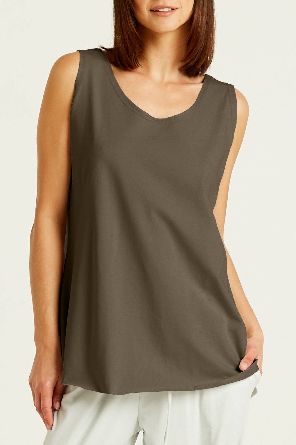 Cotton Lycra Shirttail Tank - Army