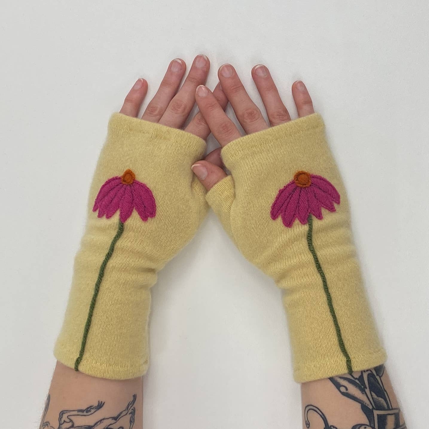 Fingerless Cashmere Gloves-Coneflower