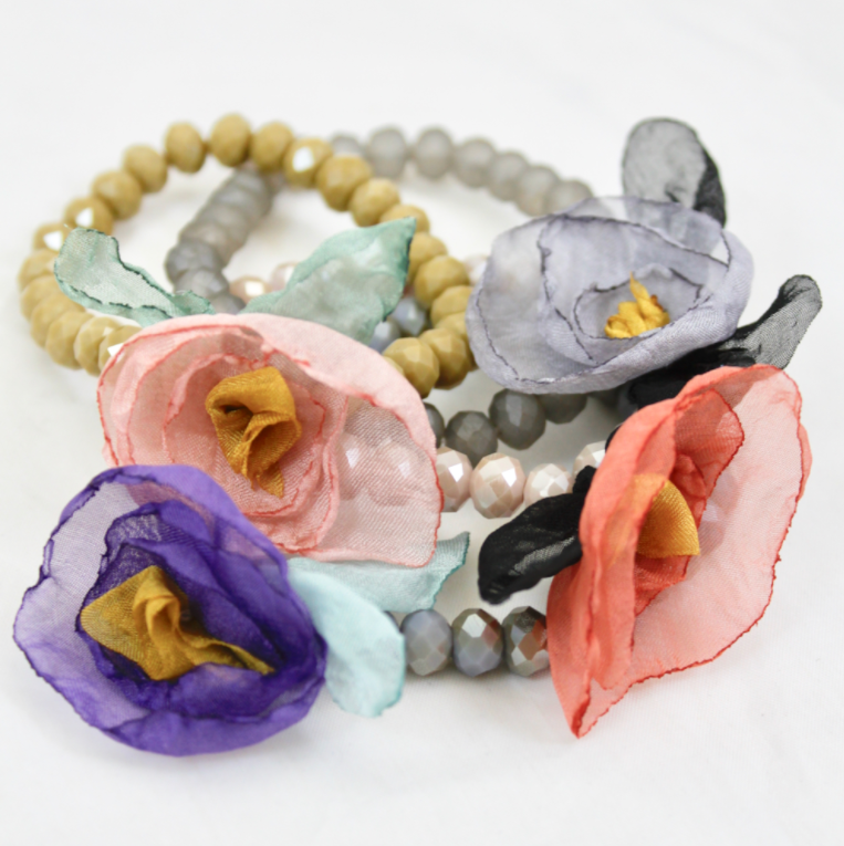 Crystal and Flower Stretch Bracelet  -The Classics Collection- B1-966