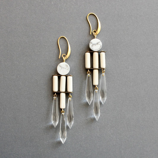 ISLE49 White and crystal geometric chandelier earrings