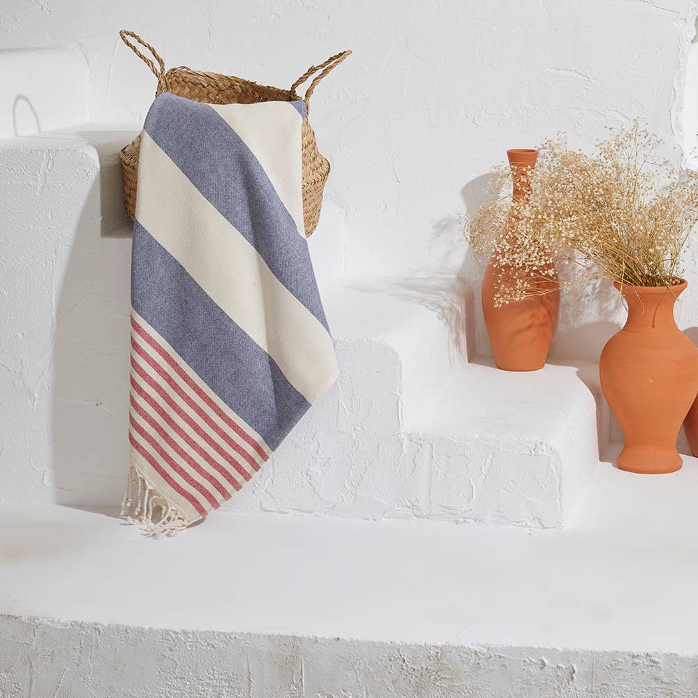 Navy Red Turkish Towels Terryback Beach Bath Patriotic 4july