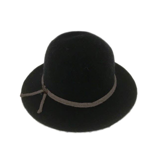 18S-1096 Boiled Wool Brim Hat with Tie And Buttons Accent