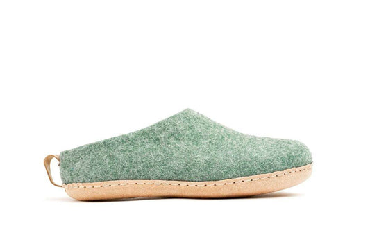 Indoor Open Heel Slippers With Leather Sole -Jungle Green