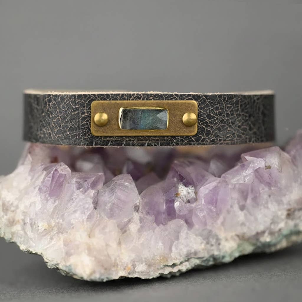 Leather Stacker Cuff w/ Semi Precious (Cowboy Black)