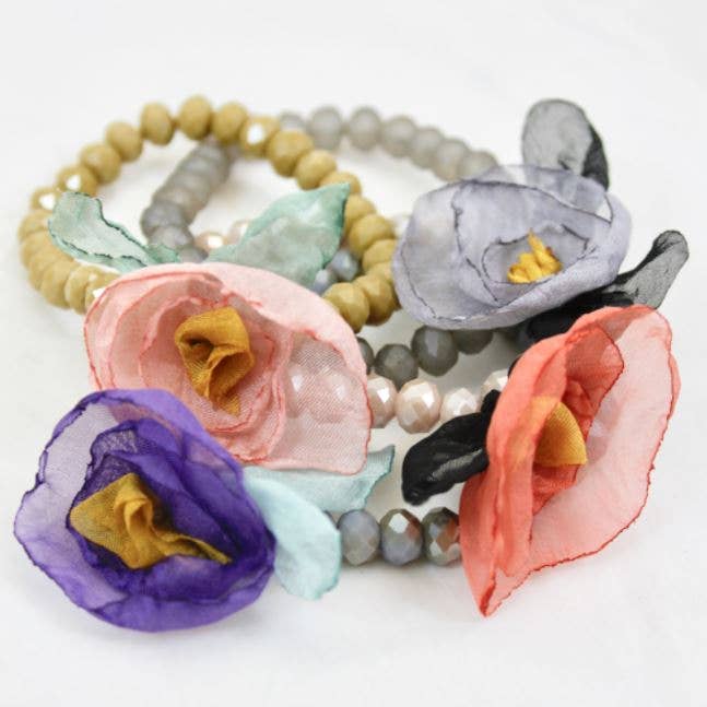 Crystal and Flower Stretch Bracelet  -The Classics Collection- B1-968
