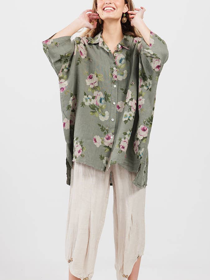 WOMEN'S - Linen FLORAL Teddy Shirt