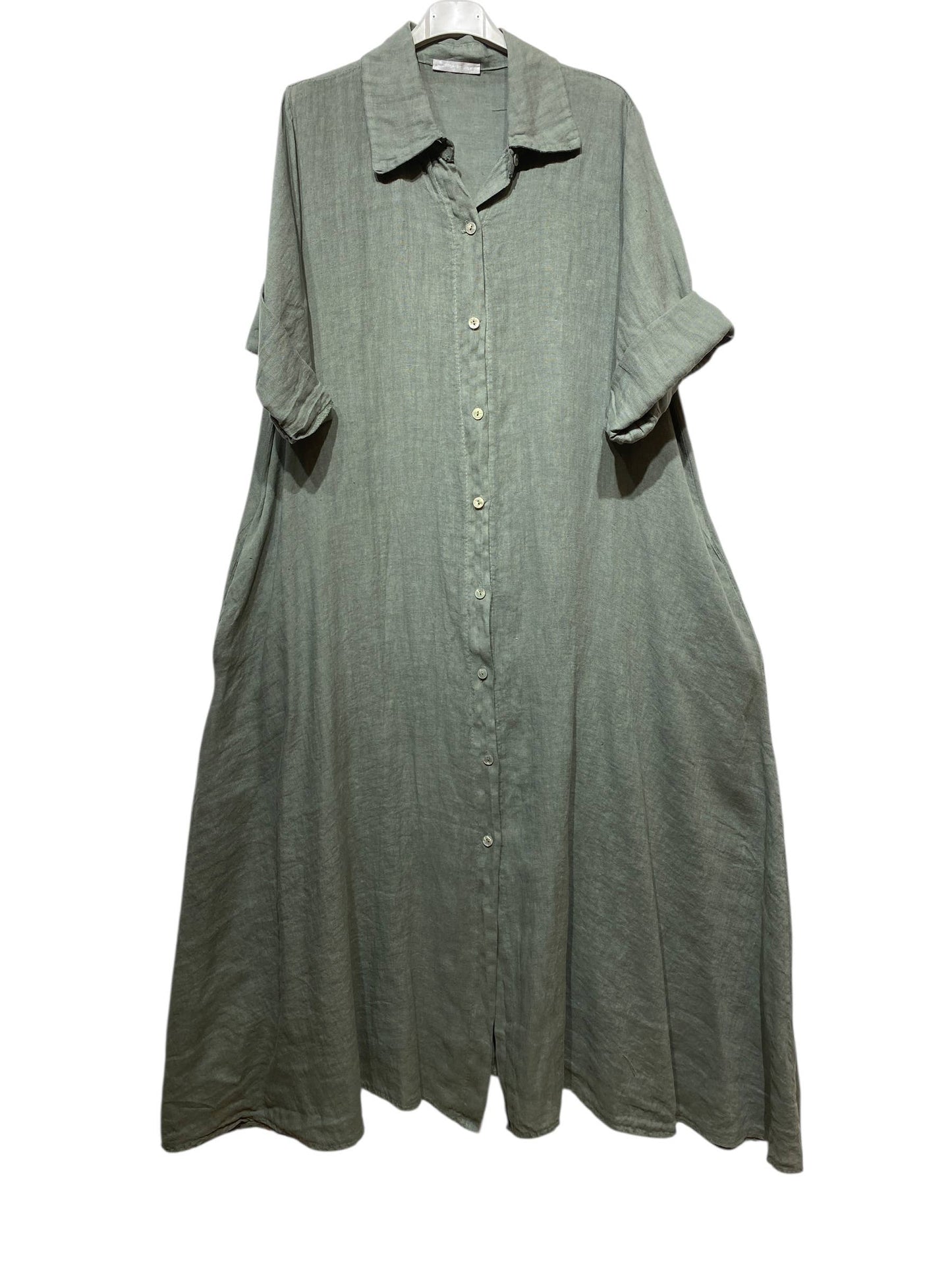 LONG LINEN DRESS WITH POCKETS