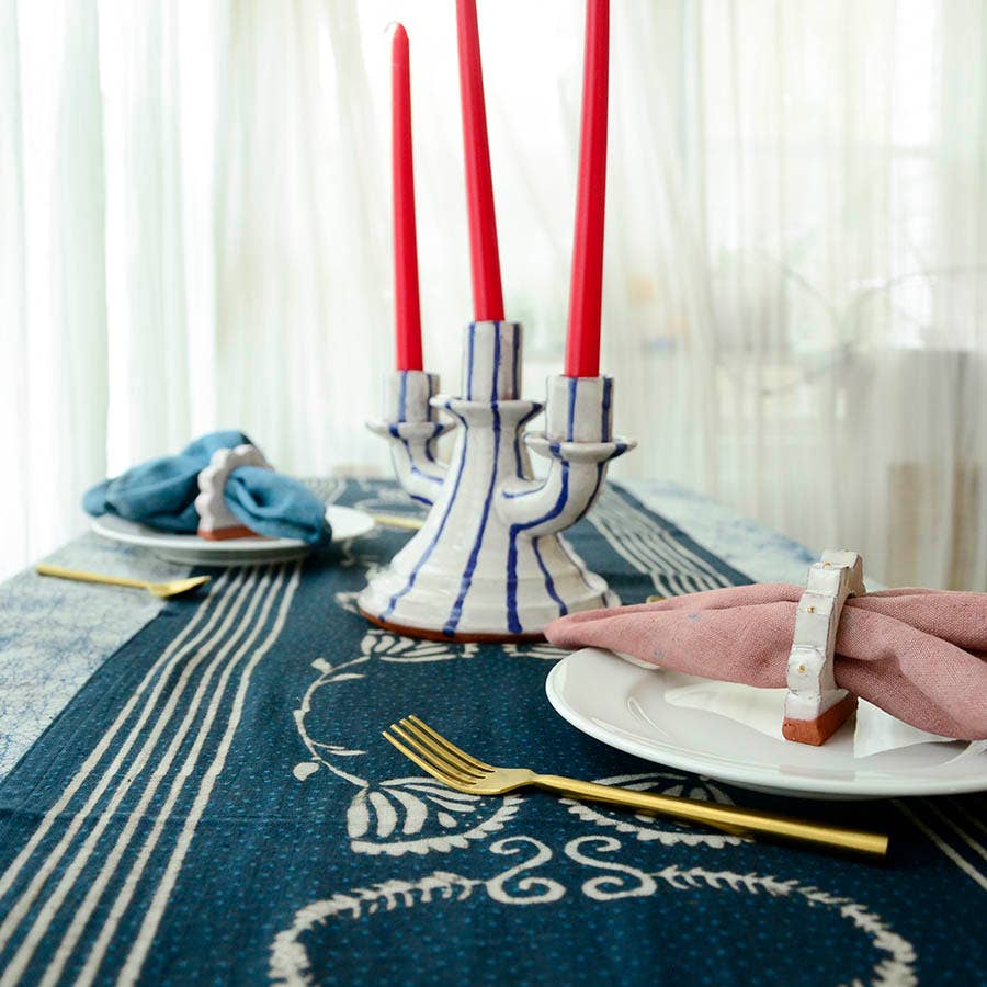 Black & White Table Linens Cotton Table Runner - Danya