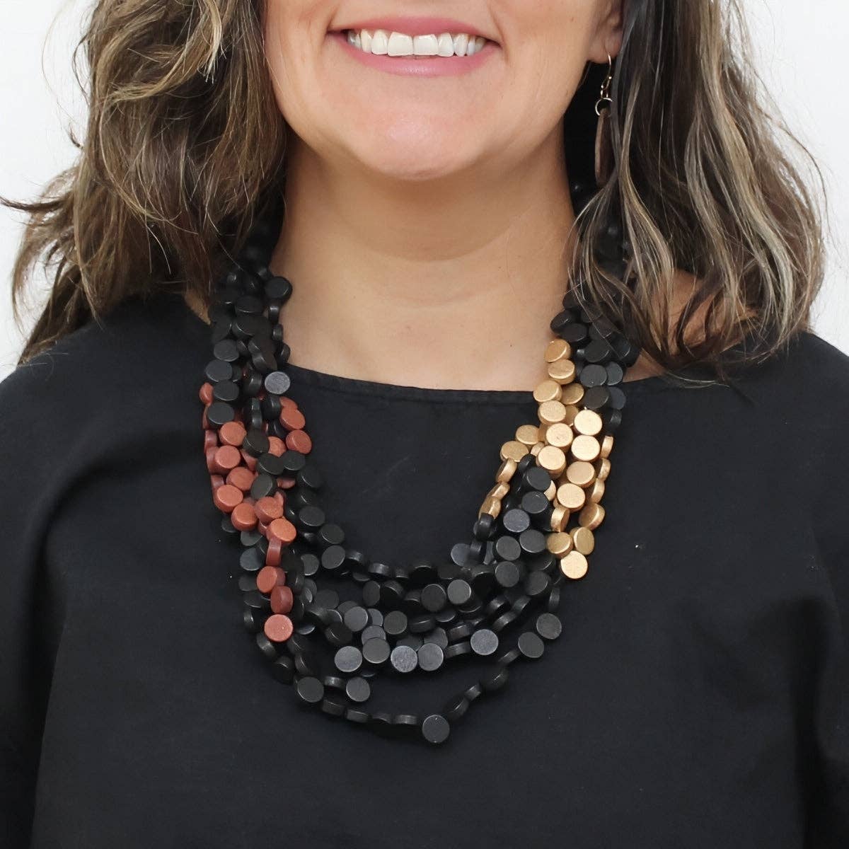 Midnight Mosaic Wooden Statement Necklace
