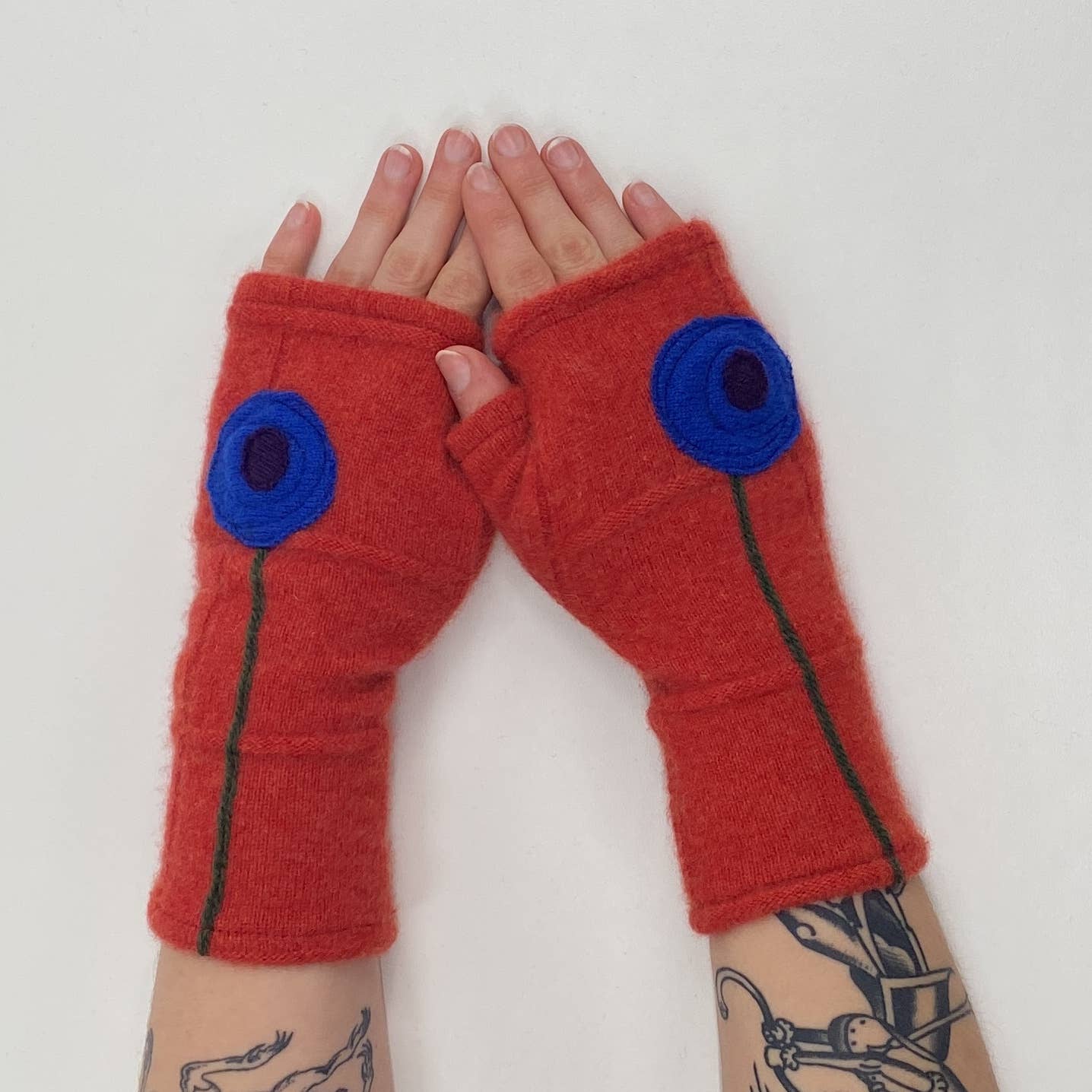Fingerless Cashmere Gloves-Poppy