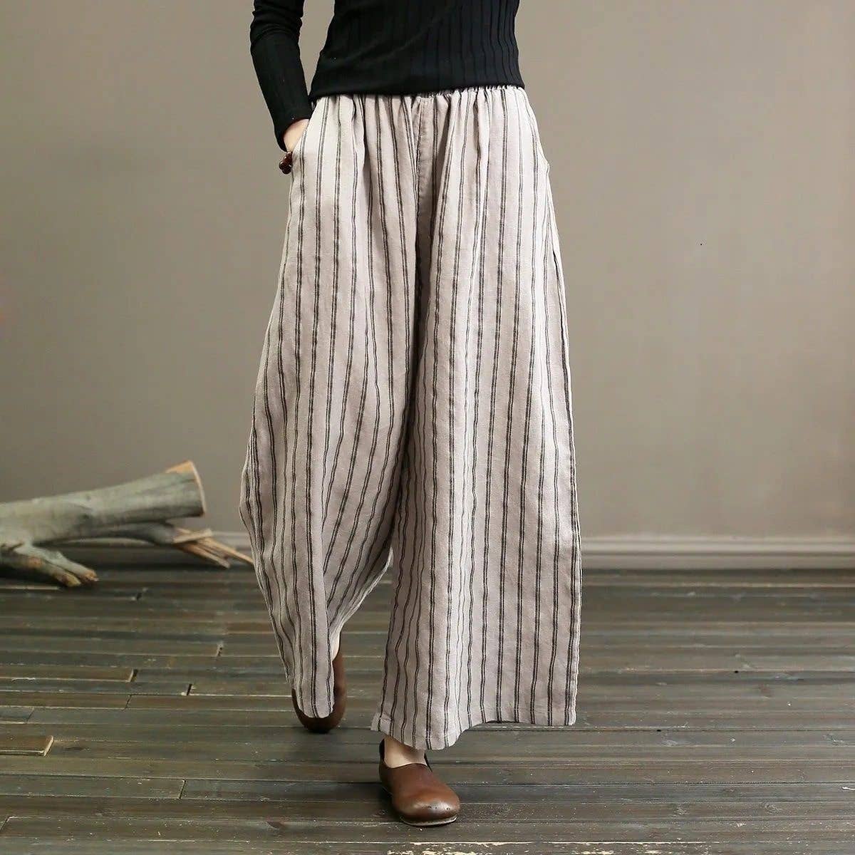 Striped Casual Straight Leg Cropped Trousers