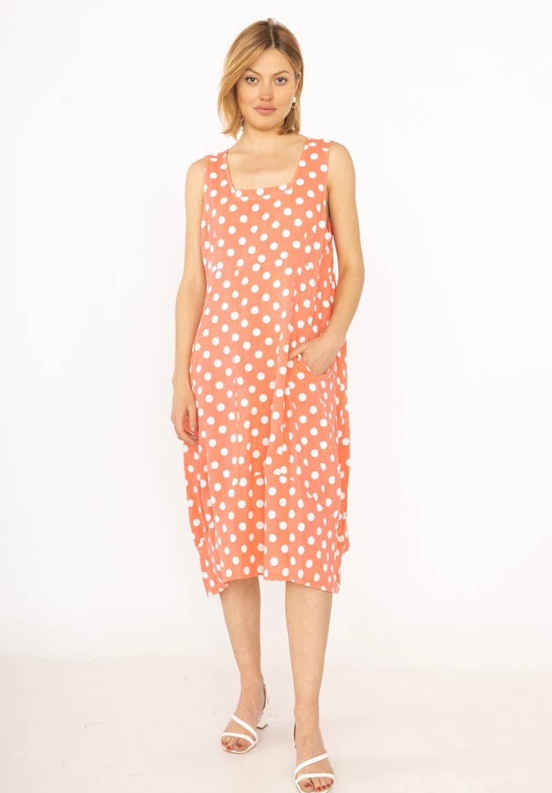 322 POLKA DOT DRESS IN LINEN SPRING SUMMER CLOTHING