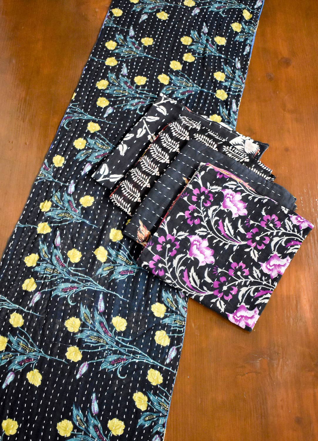 Black Kantha Table Runner