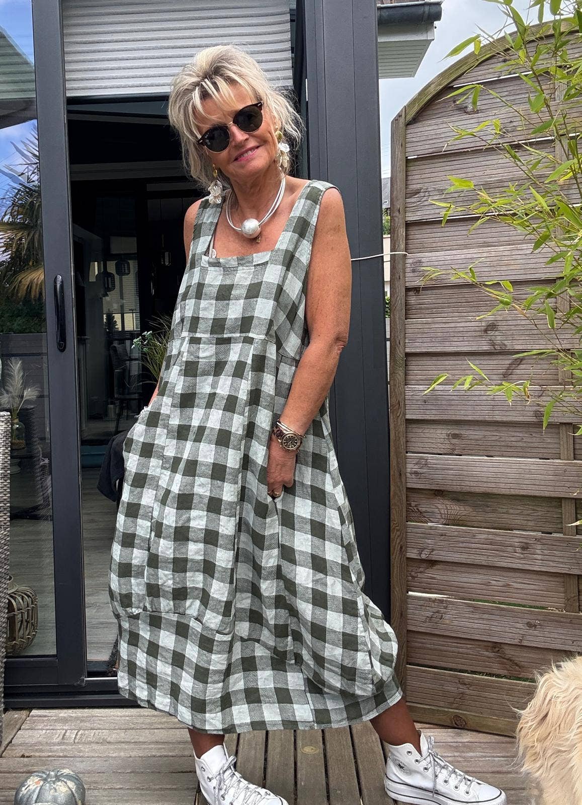 322 LINEN DRESS WITH VICHY CHECKS: CACCIU