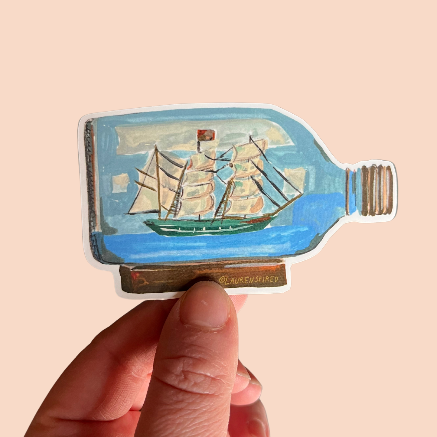 Large Ship in a Bottle Vinyl Sticker, Boat Sticker, Nautical