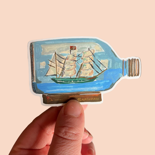 Large Ship in a Bottle Vinyl Sticker, Boat Sticker, Nautical