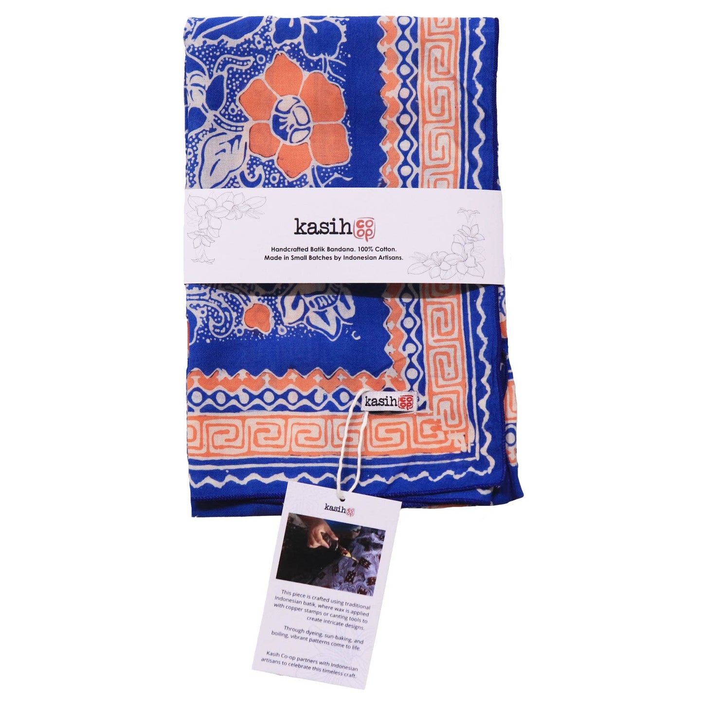 Hand Dyed Batik Bandana, 100% Soft Cotton, Sunset Sky, Blue, Orange