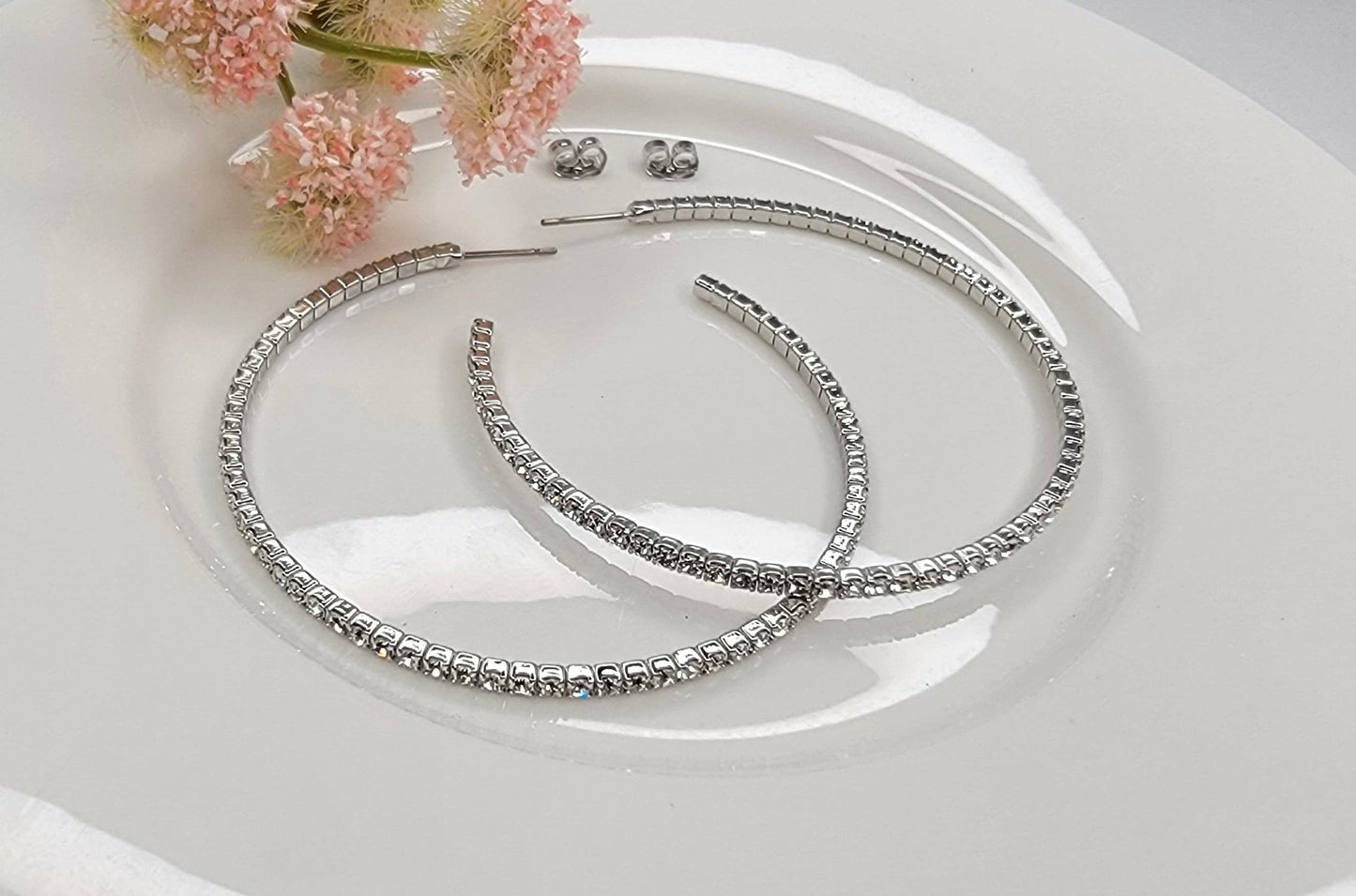 2 1/4" Diameter Large Size Rhinestone Hoop Earring