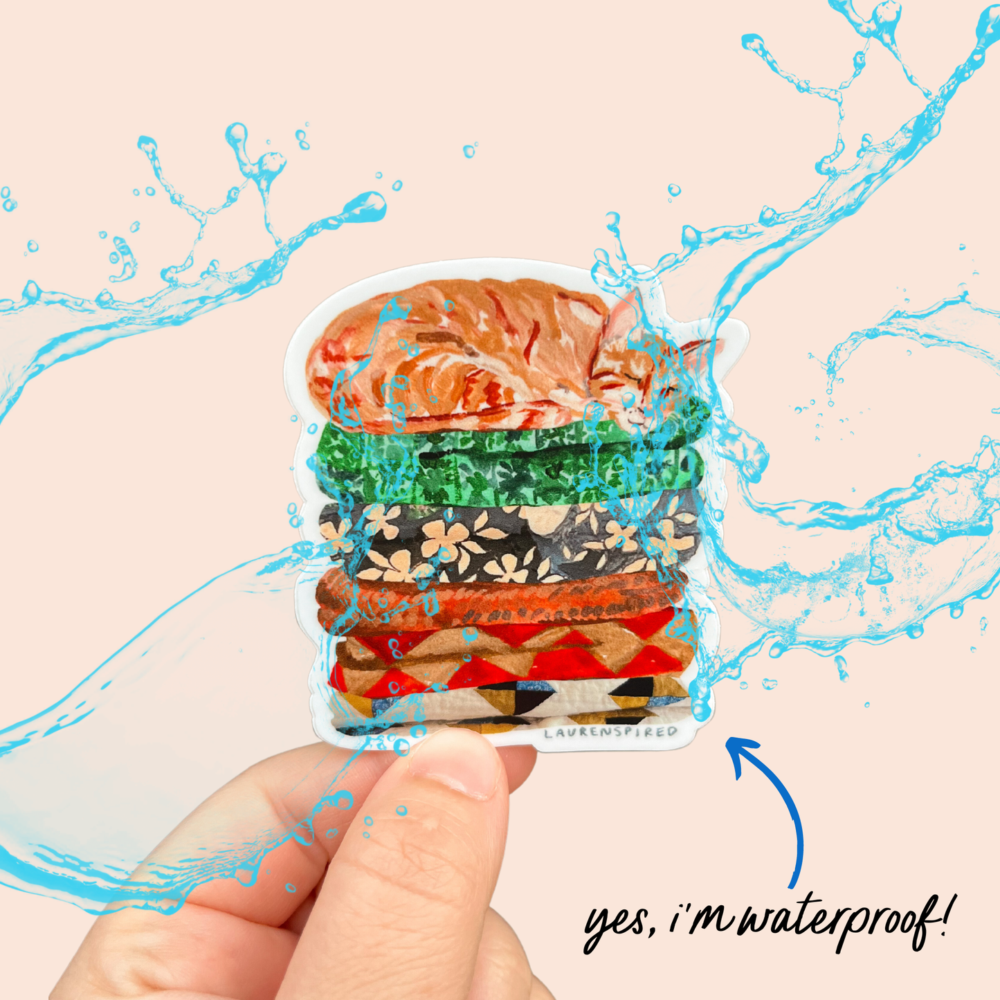 Cute Orange Cat Vinyl Stickers, Quilt sticker, fall sticker