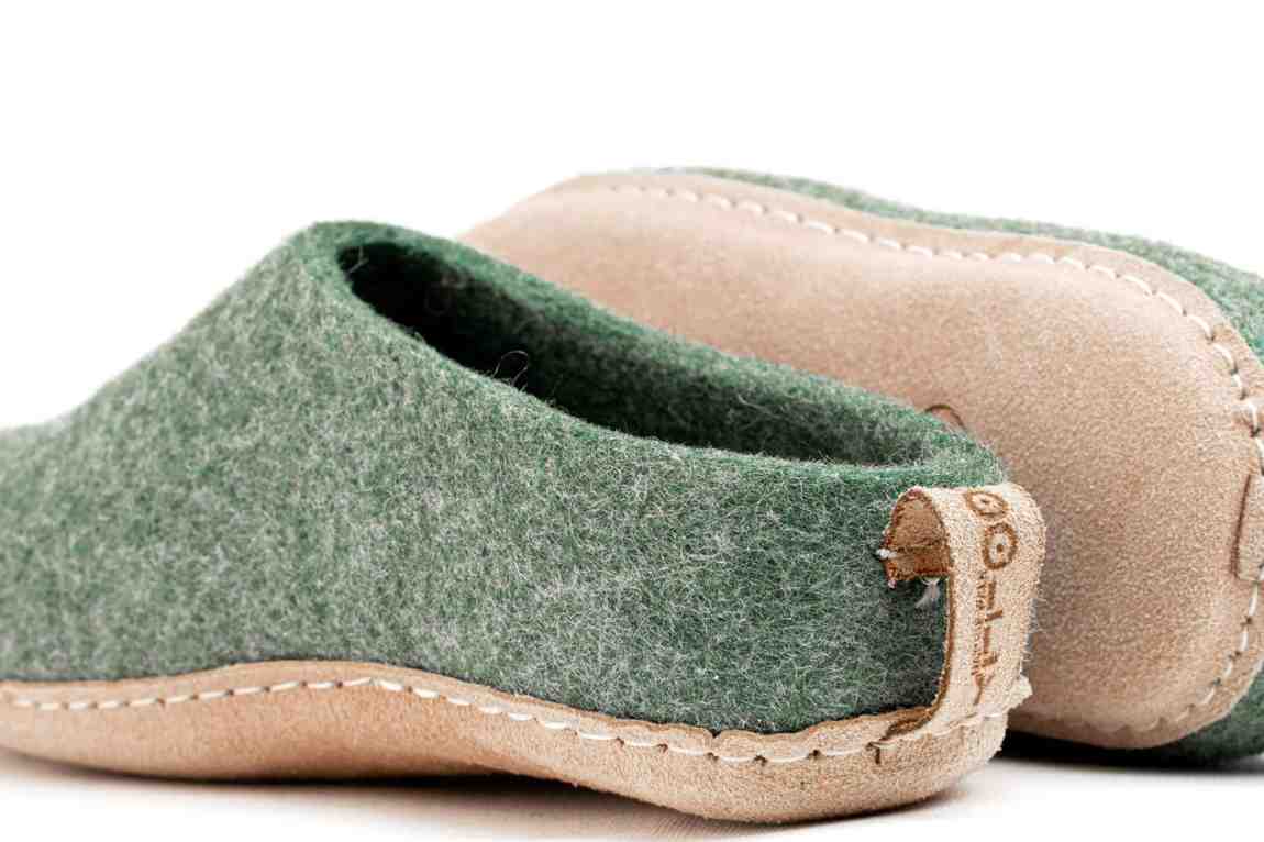 Indoor Open Heel Slippers With Leather Sole -Jungle Green