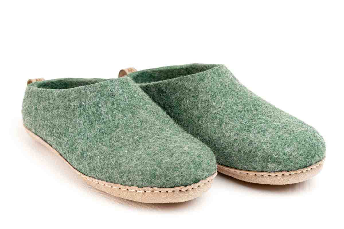 Indoor Open Heel Slippers With Leather Sole -Jungle Green