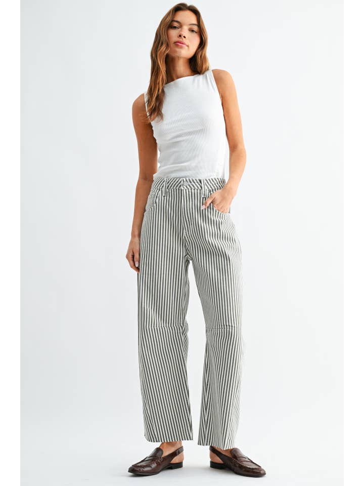 Olive Stripe Barrel Jean