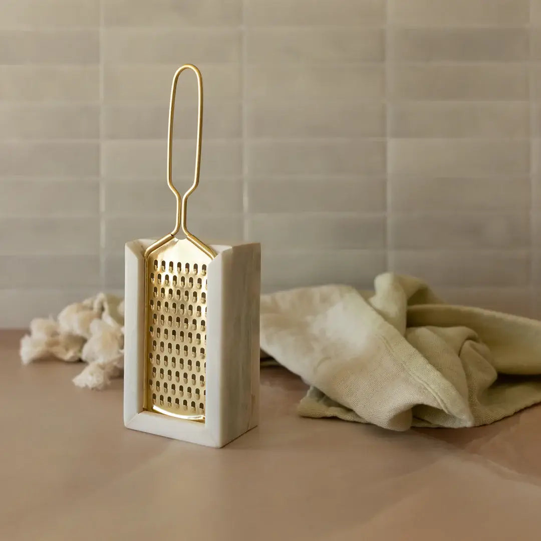 Elise Light Green Onyx Marble And Brass Cheese Grater