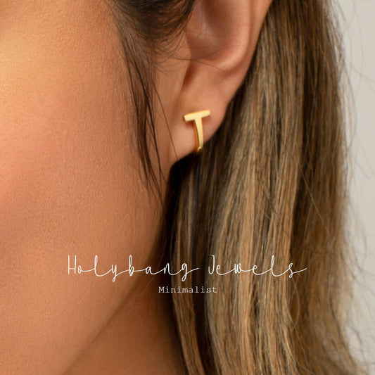MINIMALIST T BAR HOOP EARRINGS - E-H10029